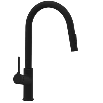 Vodovodní baterie Invena Farsala, dřezová baterie s výsuvnou 2-funkční výlevkou h-433, černá matná, INV-BZ-40-U04-S