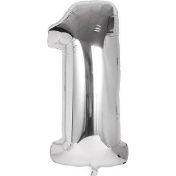 Balónek Fóliový balónek 40 cm - číslice 1 - stříbrný - 24226