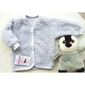 Kojenecká bunda AMÁLKA Chlupatý, kojenecký kabátek, svetřík, světle šedý Velikost: 52