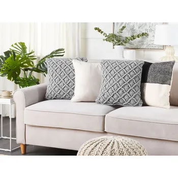 Dekorativní polštářek Dekorativní polštář Šedá bavlna Macramé 45 x 40 cm Rope Boho Retro dekorační doplňky Beliani