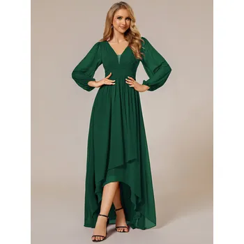 Dámské šaty Maxi šifonové večerní šaty s dlouhými rukávy Barva: Tmavě Zelená, Velikost: XL