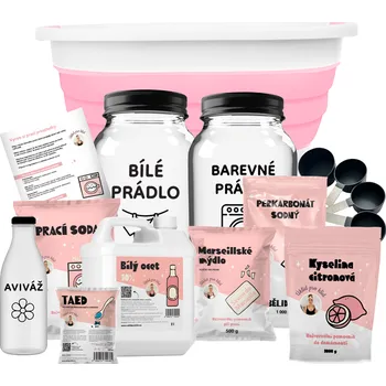 Čisticí prostředek do koupelny Úklid pro klid Chci všechnu prací parádu balíček pro domácí praní tiskací písmo/růžový lavor