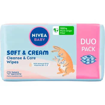Dětský vlhčený ubrousek Nivea Baby Soft & Cream vlhčené čistící ubrousky 2 x 57 kusů, duopack