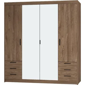 Šatní skříň Skříň TEKEN 4D 6S se zrcadlem, dub lefkas +možnost VÝNOSU + vyzvednutí ZDARMA