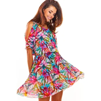 Dámské šaty Letní vzdušné šaty s potiskem A295 Barva: Růžová, Velikost: M