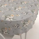 Bavlněný oválný ubrus Sandra SA-465 Oranžové květy na šedém 140x220 cm