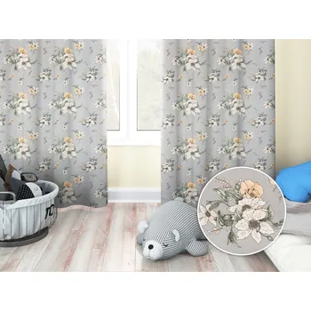 ubrus Dětský bavlněný závěs Sandra SA-465 Oranžové květy na šedém 150x230 cm