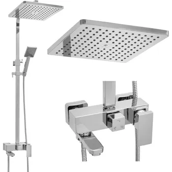 Vodovodní baterie Erga Cube, sprchová souprava s pákovou baterií, vanovou výlevkou a dešťovou hlavicí 30x30cm, chromová, ERG-YKA-BP.CUBE-30-CHR