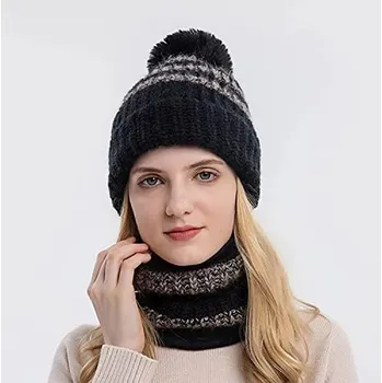 Kojenecká čepice Pletená čepice s bambulí a nákrčníkem