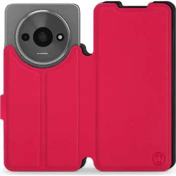 Pouzdro na mobilní telefon Flipové pouzdro Mobiwear Semiš - Xiaomi Redmi A3 - Rudé & Černé (Knížkové semišové flip pouzdro, obal, kryt na mobil Xiaomi Redmi A3 - Rudé & Černé, materiál semiš + TPU, ochrana 360°, stojánek, silikonová vanička, magnetické zavírání)