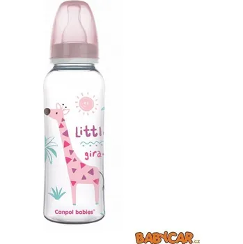 CANPOL BABIES láhev s potiskem AFRIKA 250ml Žirafa/Růžová