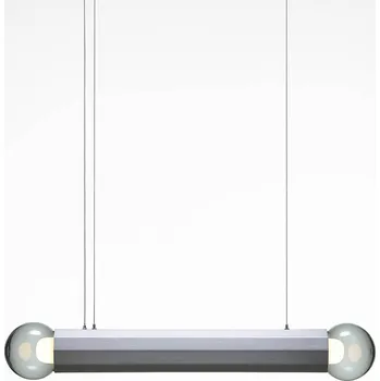 Designové závěsné svítidlo Brokis Prisma double small 700, PC1314 Povrch Montury: žlutý zinek pískovaný + matný lak, Barva skla: Šedá kouřová - transparentní sklo, Povrchová úprava baldachýnu: broušená ocel lakovaná