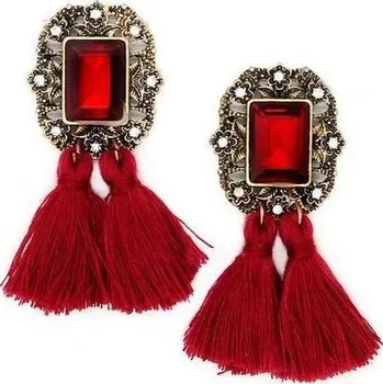 Náušnice Flamenco Mystique Střapcové Náušnice s Šedým Křištálem v Gotickém Stylu, Červené, 5.5x2.2 cm