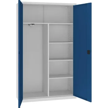 Kovová skříň s šatním odílem, v x š x h: 1990 x 1200 x 435 mm, barva: korpusu šedá RAL7035/ dveří modrá RAL5010