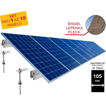 montážní sada pro solární panel Sada konstrukce na šikmou LEPENKOVOU-ŠINDELOVOU střechu (pro 1 až 10 panelů) Max. 105cm panely: Set pro 4 panely