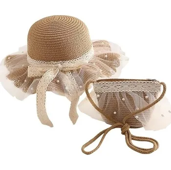 Čepice Flamenco Mystique Dětský slaměný klobouk a kabelka s perlemi, tyl, 52 cm