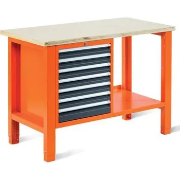 Dílenský stůl Dílenský stůl TECHNO Light, šířka 1245 mm, 7 zásuvek, barva oranžová RAL2004/antracit RAL7016.
