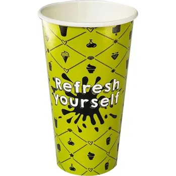 Jednorázové nádobí Kelímek papírový 500 ml, potisk Refresh, bílý, 50 ks