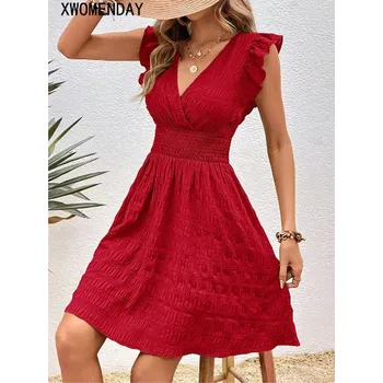 Dámské šaty Dámské "žabičkové" šaty s volánkovým rukávem Barva: Červená, Velikost: M