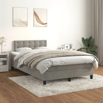 Postel vidaXL Box spring postel s matrací 120 x 200 cm samet [3141537] Barva: světle šedá