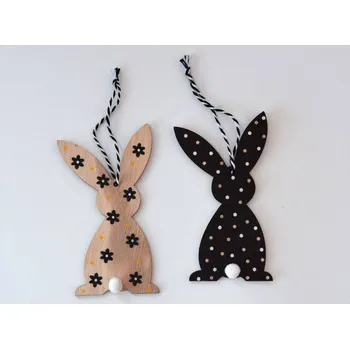 Dřevěné dekorace k zavěšení - Králík s bambulkou ČERNÝ