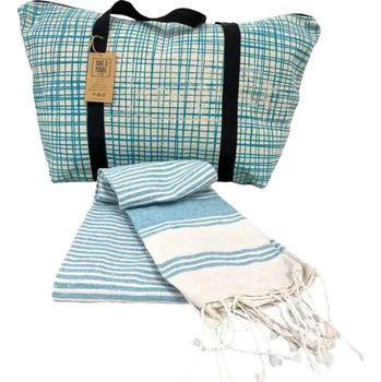 Ručník Stylový set plážové tašky + osušky HAMAM 75x150 cm, tyrkysový, 100% organická bavlna
