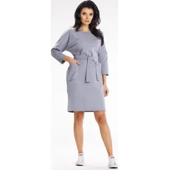 Dámské šaty Jednoduché šaty se 3/4 kimonovým rukávem a výstřihem do V A654 Barva: Šedá, Velikost: L/XL