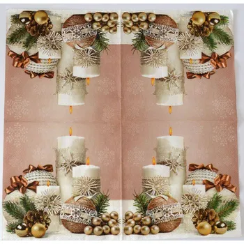 Papírový ubrousek VLmais Ubrousek na decoupage - Zima a Vánoce - Vánoční bílé svíčky 33 x 33 cm