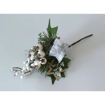 umělá květina Přízdoba - větvička s plody, hvězdou a dárečkem