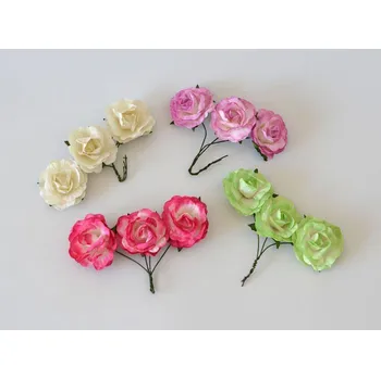 Svatební dekorace Růže z papíru - 3 ks ZELENÁ