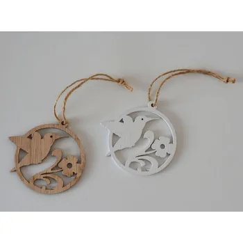 Dřevěná dekorace - Ptáček ornament k zavěšení HNĚDÝ