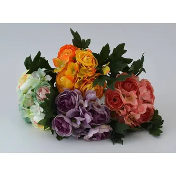 umělá květina Umělá kytička - MIX květů s listy RŮŽOVÁ