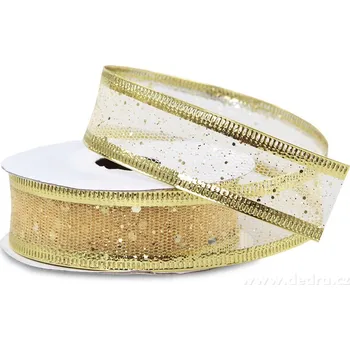 Stuha Dekorační stuha, s flitry zlatá -2,5cm