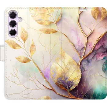 Pouzdro na mobilní telefon Flipové pouzdro iSaprio - Gold Leaves 02 - Samsung Galaxy A35 5G
