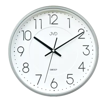 Hodiny JVD Stříbrné nástěnné tiché netikající hodiny JVD HX2495.1 (hodiny s plynulým tichým chodem)