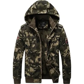 Pánský kabát Pánská maskáčová bunda zimní s kapucí a fleecovou podšívkou Barva: Zelená, Velikost: 5XL