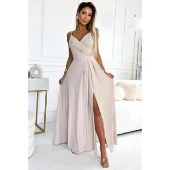 Dámské šaty Elegantní béžové maxi šaty DANIELE 299-15 Velikost: XL