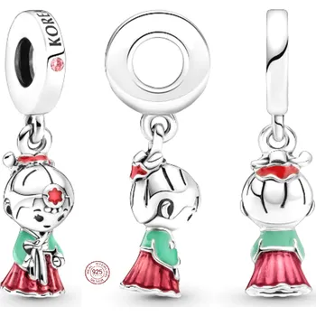 Přívěsek Charm Sterlingové stříbro 925 Korea Korejský přívěsek panenka Hanbok, přívěsek na náramek cestování