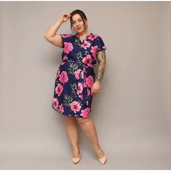 Dámské šaty Modré květované šaty s páskem Moonlight, odstíny modré XXL (44) i392_24048-15