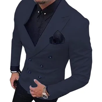 Luxusní pánské dvouřadé sako Barva: Tmavě Modrá, Velikost: 3XL