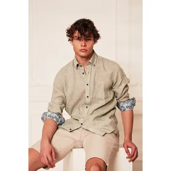 Pánská košile Pánská lněná košile Barva: Zelená, Velikost: 3XL, Střih: REGULAR