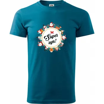 Pánské tričko Vánoce - Super syn - Klasické pánské triko vyšší gramáže - S ( Petrolejová )