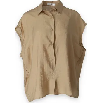 Dámské oblečení Košile bez rukávu oversize MO-S620 barva: hnědá-camel, velikost: M