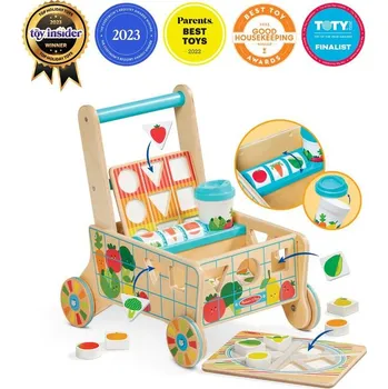 Dřevěná hračka Dřevěný nákupní vozík s příslušenstvím