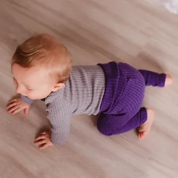 Crawler Merino žebro kamaše vysoký pas bez manžety dětské Fialový melír Velikost: 74-80/86