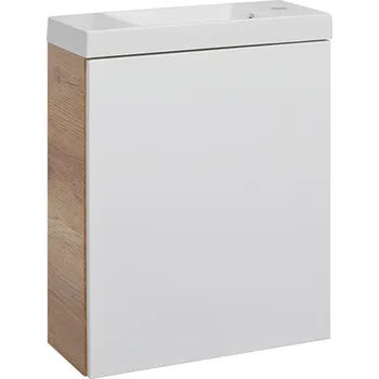 Koupelnový nábytek A - Interiéry Skříňka s umyvadlem Socrate 50 Slim bílá fólie, lesk/dub country, 51x65x22