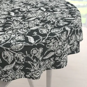 ubrus Dekorační kulatý ubrus PML-105 Bílé květiny na černém Ø 100 cm