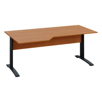 Psací stůl EZK 18 - 186 stůl kancelářský, rohový, levý, kovová podnož černá, deska 18 mm, široký 1800 mm, olše jantar