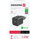 Adaptér Swissten 12W USB-A, USB-C černý