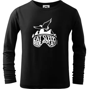 Chlapecké tričko Eat sleep ride repeat - hory - Triko dětské Long Sleeve - 134 cm/8 let ( Černá )